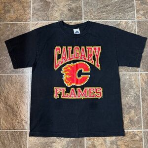 Vintage Calgary Flames Shirt Youth Large Black NHL Hockey 90s AAA Big Spell Out